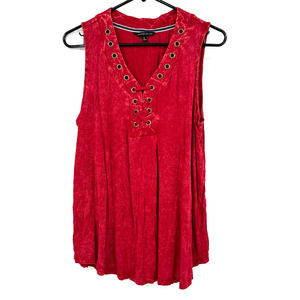 Signature Studio size XL v neck red tank‎ top blouse top shirt grommet detail
